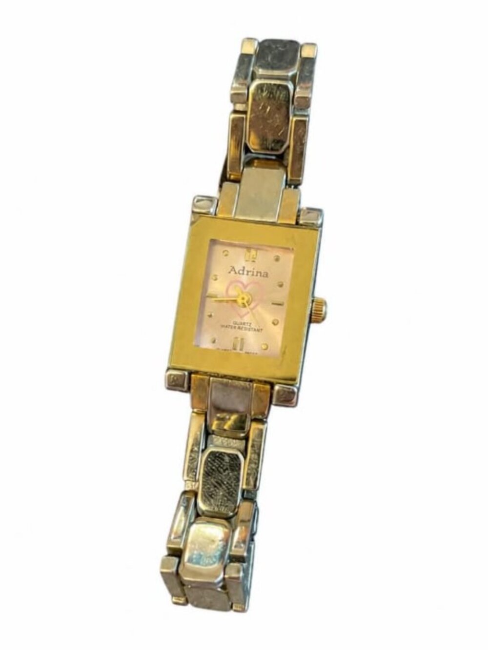 💖 Adrina Two Tone Square Face Watch Pink Heart Dial Quartz #133